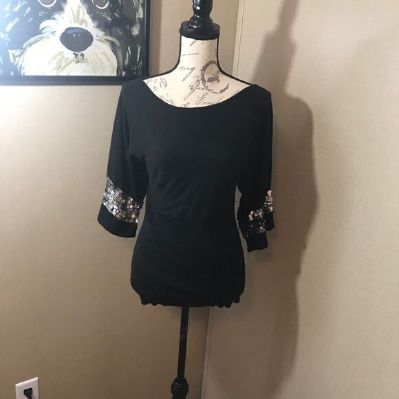 Studio Y Black Knit Pullover Silver Size Medium - Picture 2 of 15